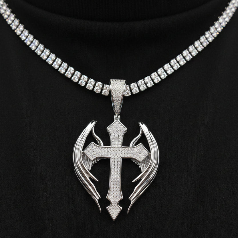 Moissanite 3.13 ctw Wings Cross Pendant