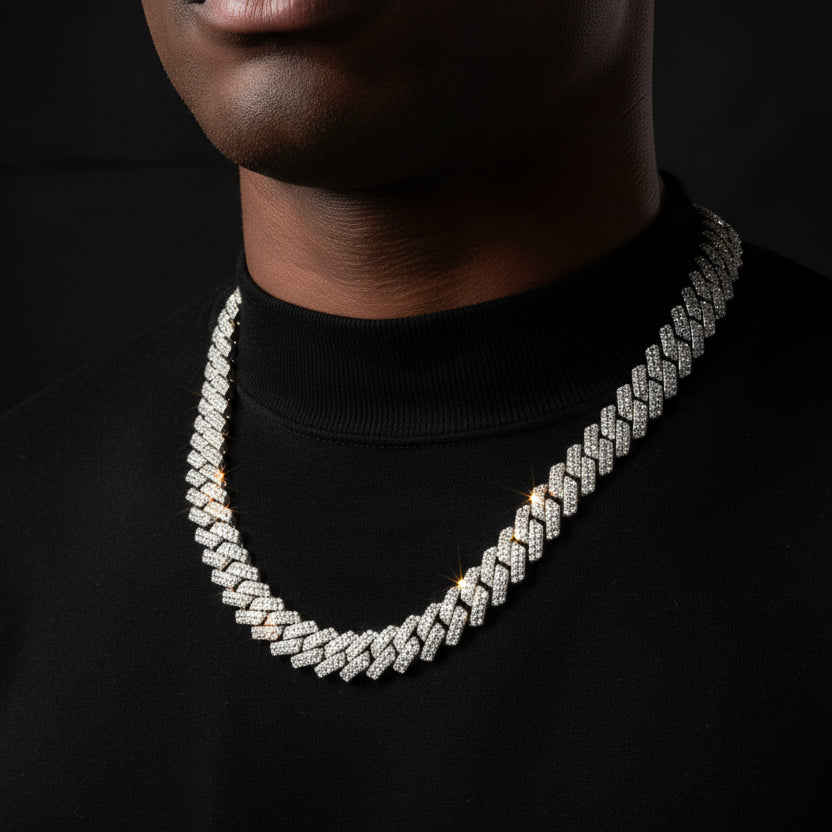 10mm Moissanite Curb Cuban Chain 18in