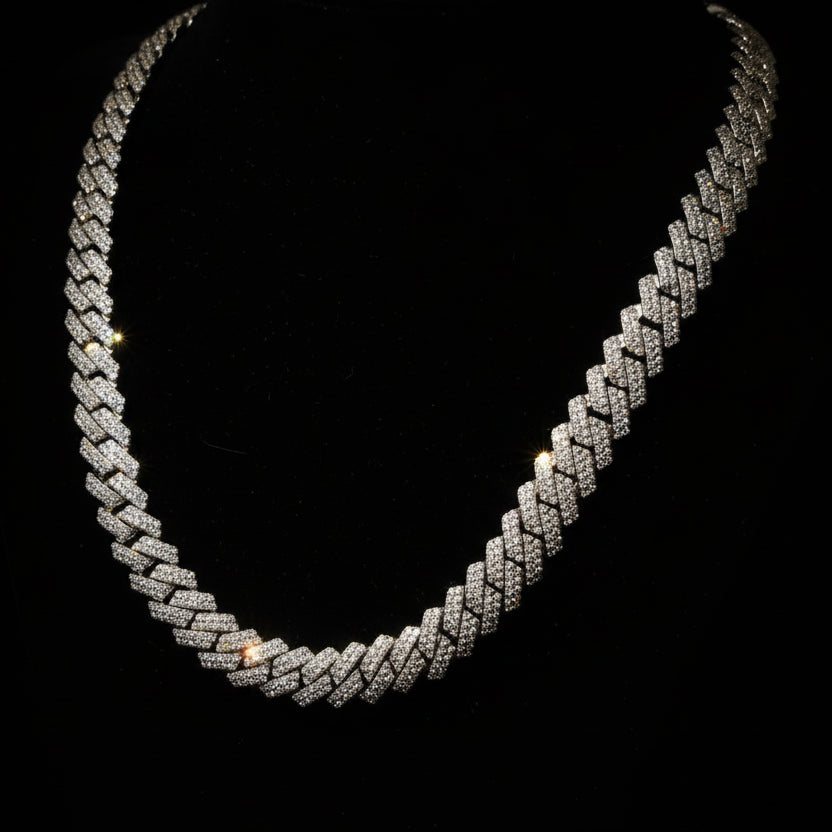 10mm Moissanite Curb Cuban Chain 18in