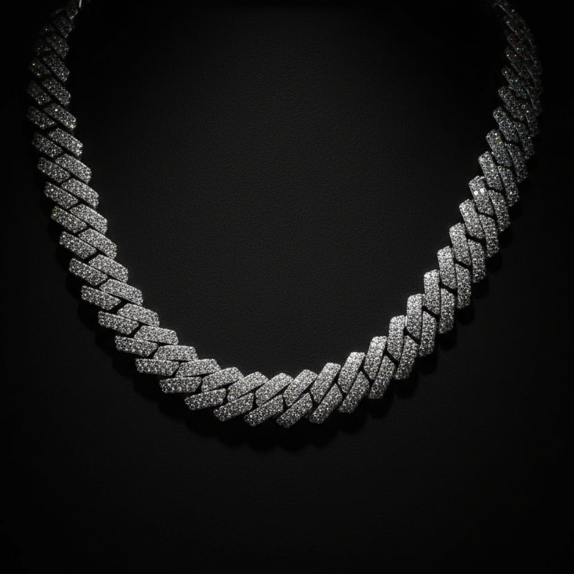 10mm Moissanite Curb Cuban Chain 18in