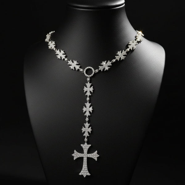 Moissanite  Flared Cross Rosary Chain 12.42 ctw