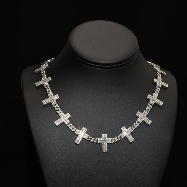 Silver Moissanite Cross Necklace at Earring Kingz