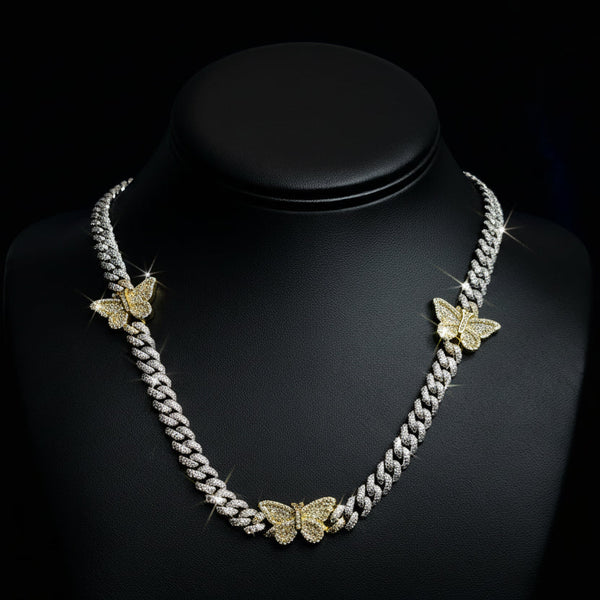 Silver Moissanite Butterfly Cuban Necklace at Earring Kingz