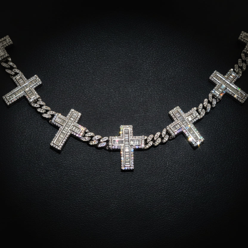 Silver Moissanite Cross Necklace at Earring Kingz