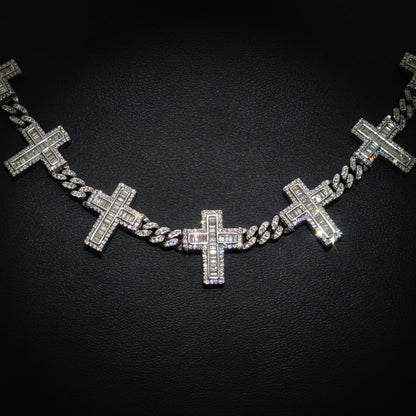 Silver Moissanite Cross Necklace at Earring Kingz